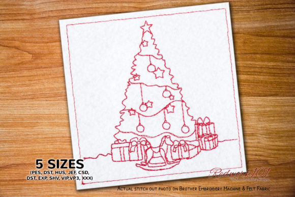 Christmas Celebrations Tree Redwork for Handmade Gifts