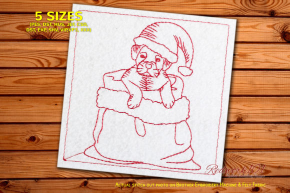 Christmas Dog Redwork Design for Handmade Markets