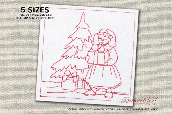 Girl with Christmas Gift Lineart Design Review