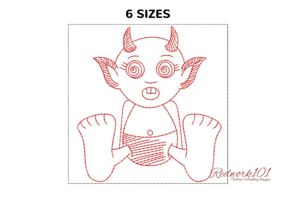 Surprised Little Cartoon Devil Redwork